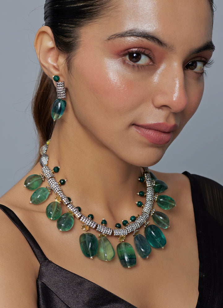 Blue Teardrop Necklace Set With Crystal