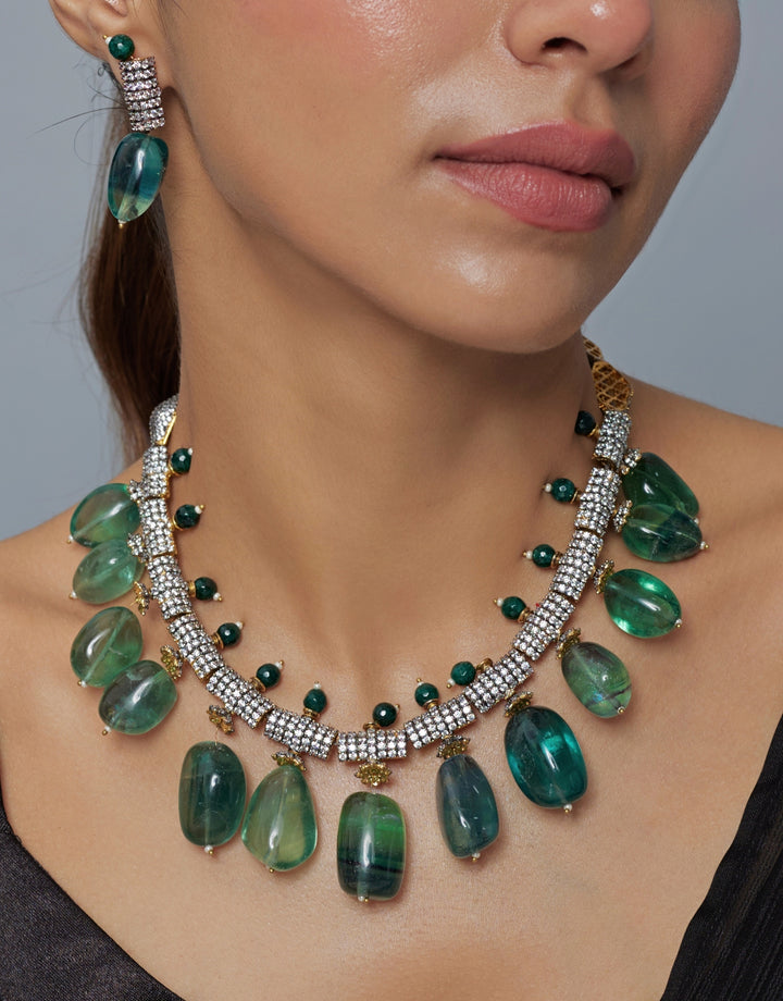 Blue Teardrop Necklace Set With Crystal