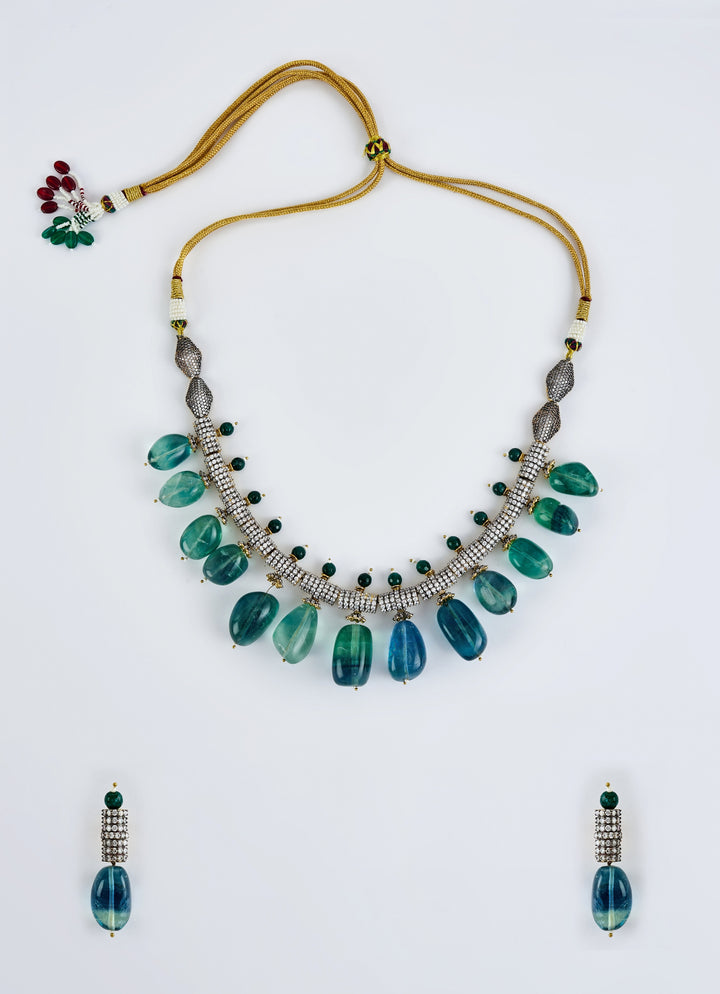 Blue Teardrop Necklace Set With Crystal