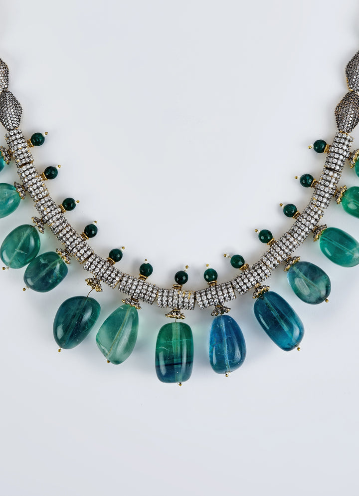 Blue Teardrop Necklace Set With Crystal