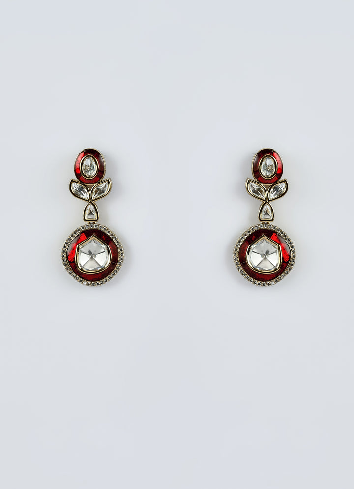 Gold Plated Red Meenakari And Kundan Short Necklace Set