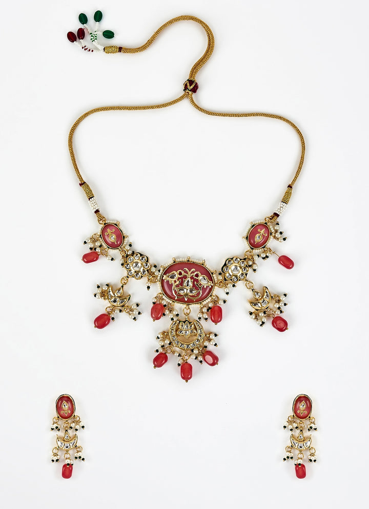 Gold Plated Pink Kundan Choker Necklace Set