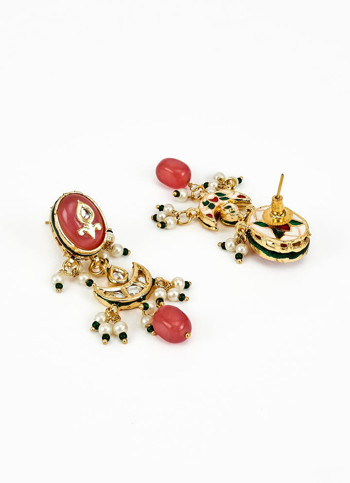 Gold Plated Pink Kundan Choker Necklace Set