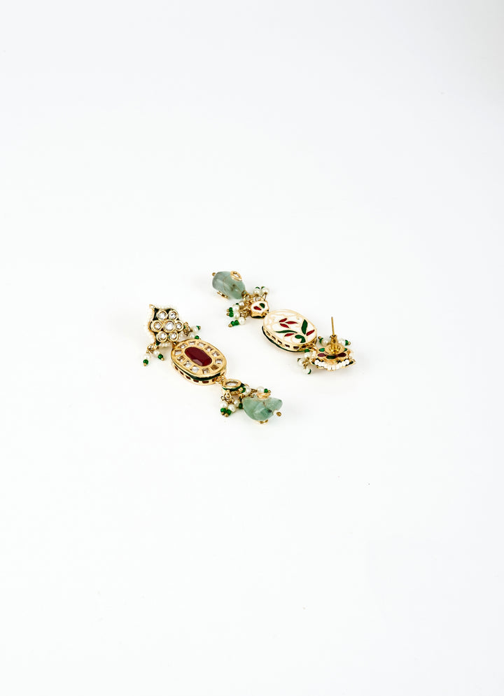 Gold Plated Multi Kundan And Polki Long Necklace Set