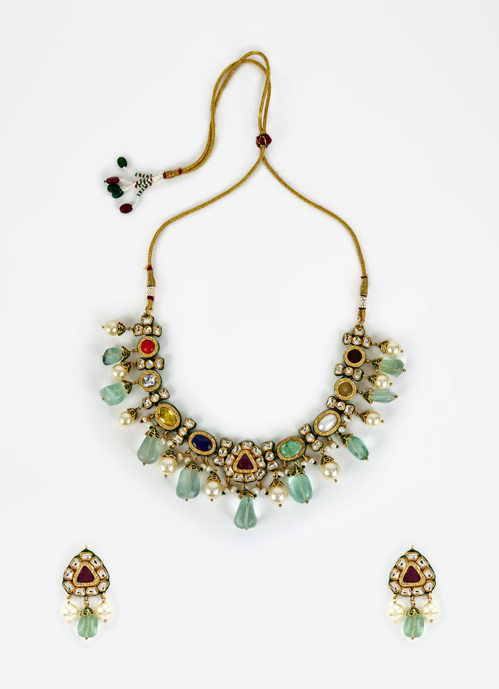 Gold Plated Multi Kundan Polki Choker Necklace Set