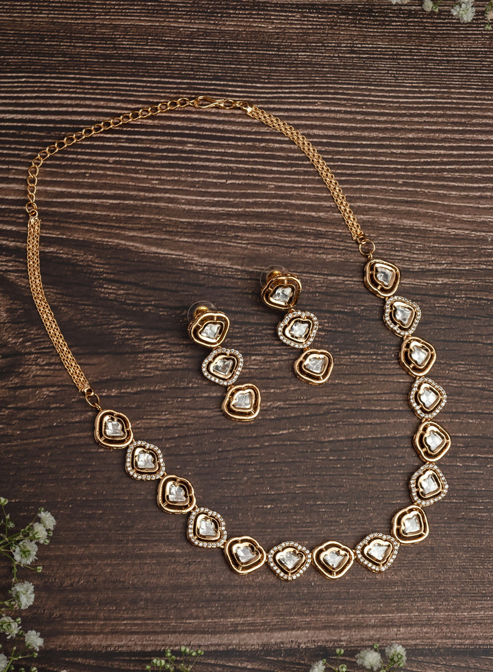 Gold Plated White Diamond Short Necklace Set