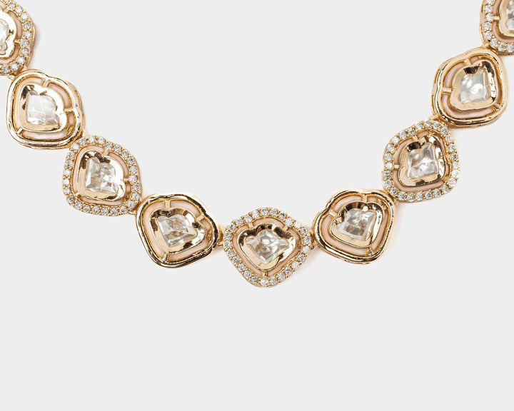 Gold Plated White Diamond Short Necklace Set