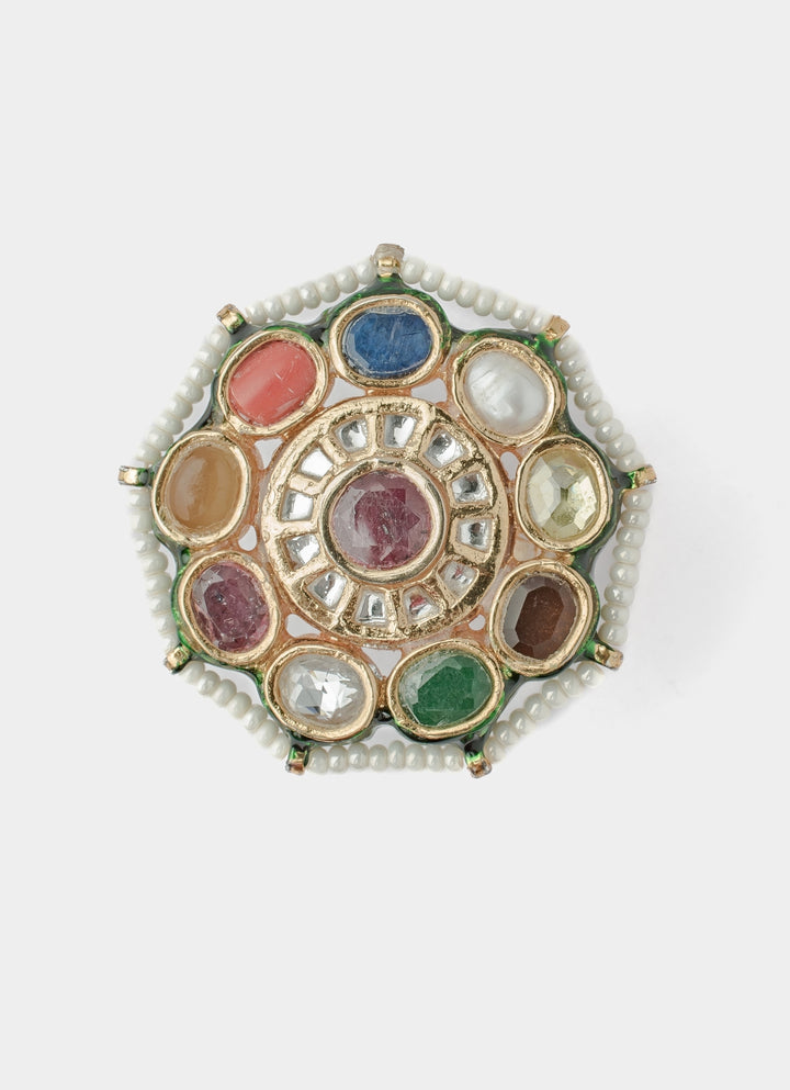 Gold Plated Multi Kundan And Polki Ring