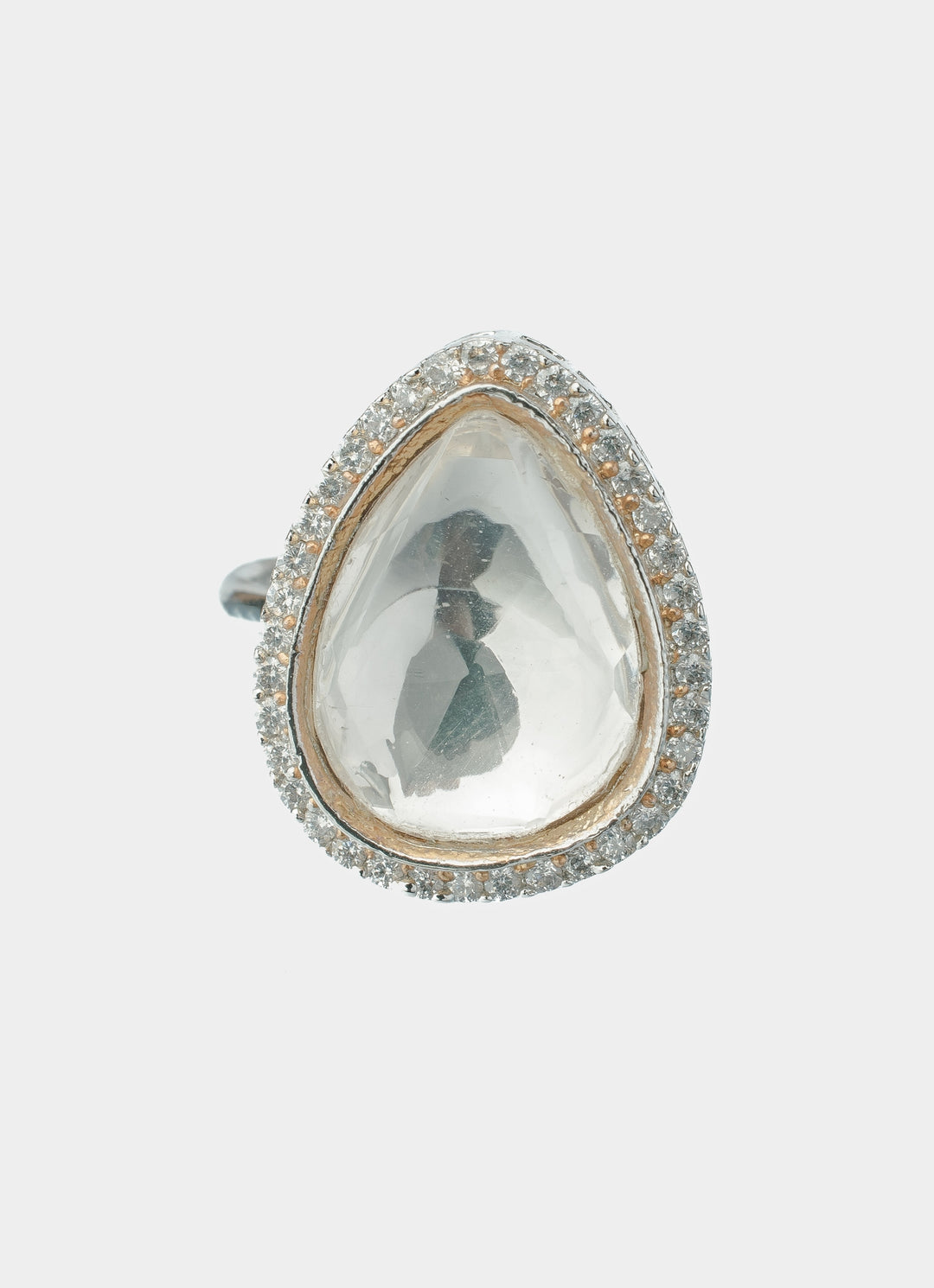 Silver Plated White Pear Shaped Zircon Ring