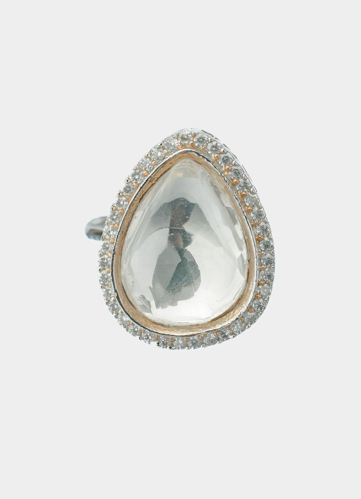 Silver Plated White Pear Shaped Zircon Ring