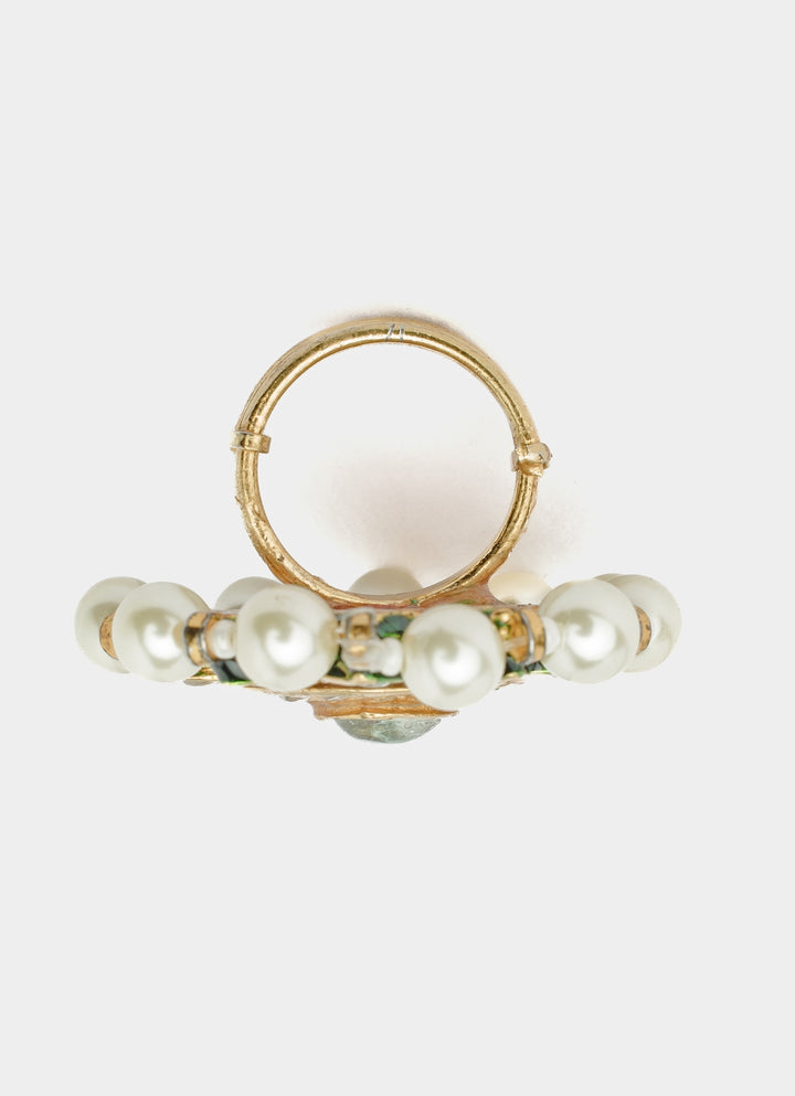 Gold Plated Green Kundan And Polki Ring