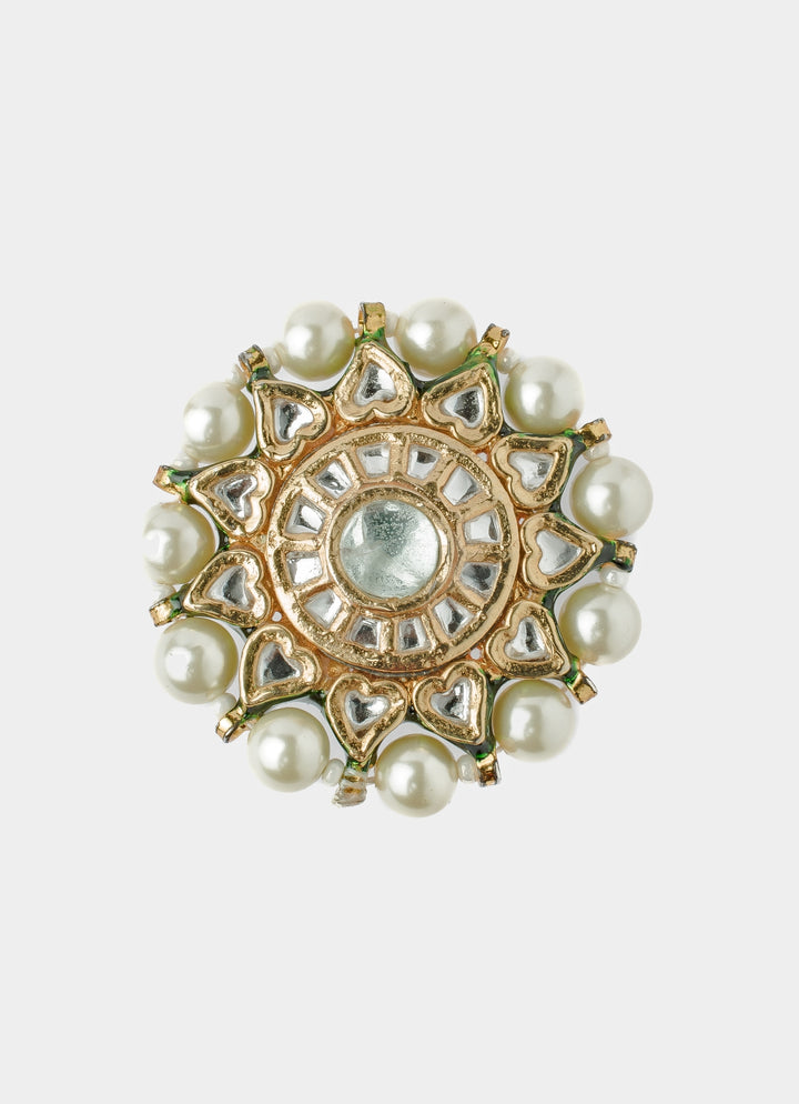Gold Plated Green Kundan And Polki Ring