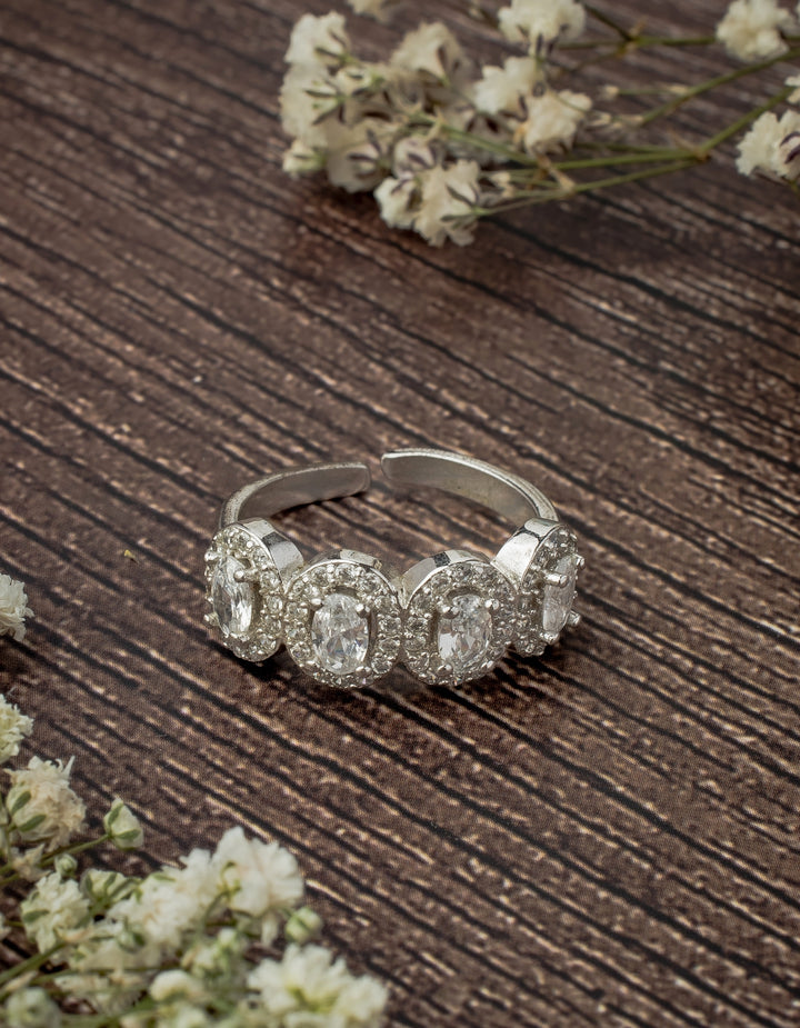 Silver Plated White Oval Cut Zircon Ring
