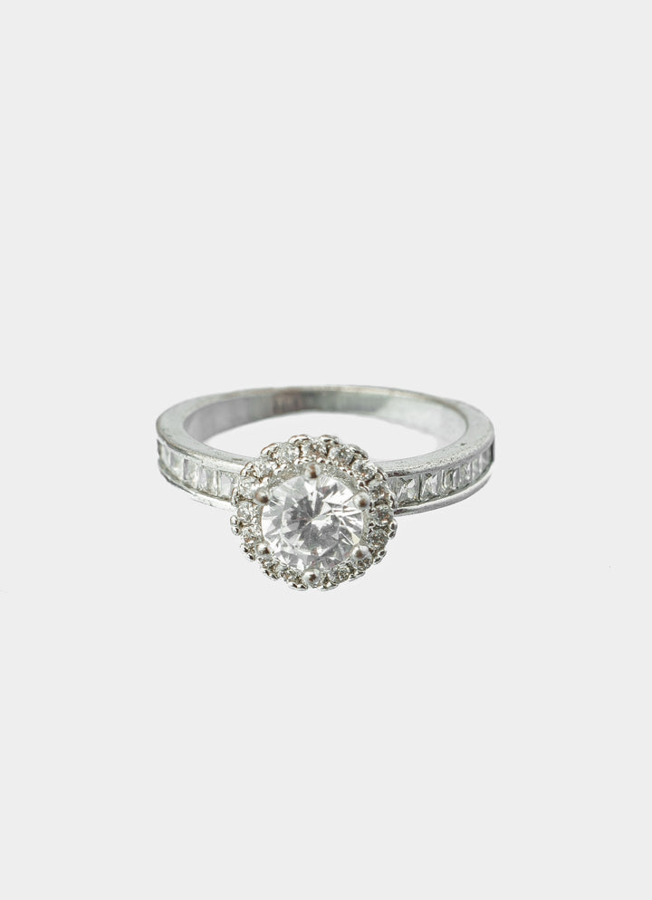 Silver Plated White Round Cut Zircon Ring