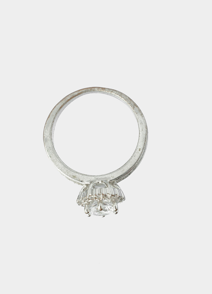 Silver Plated White Round Cut Zircon Ring