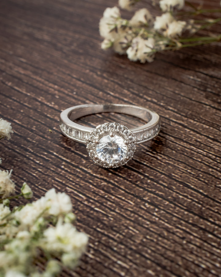 Silver Plated White Round Cut Zircon Ring