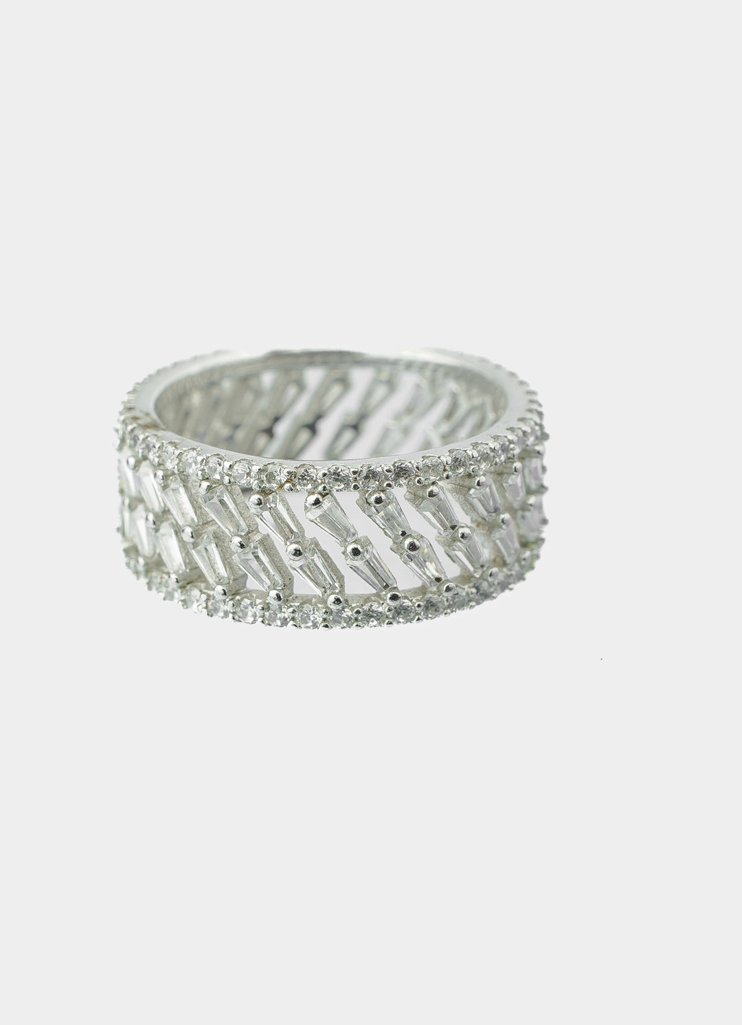 Silver Plated White Crisscross Zircon Ring