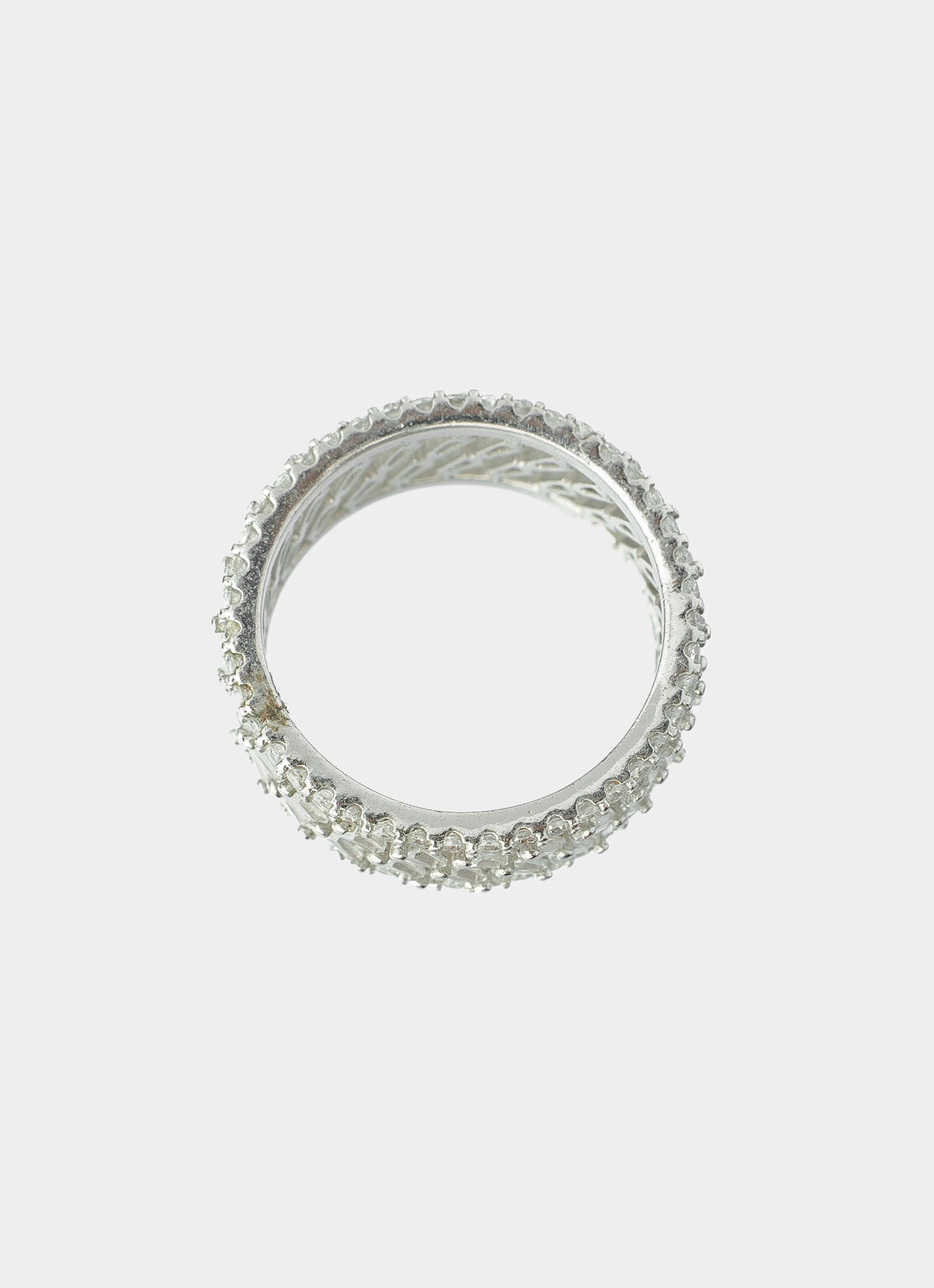 Silver Plated White Crisscross Zircon Ring