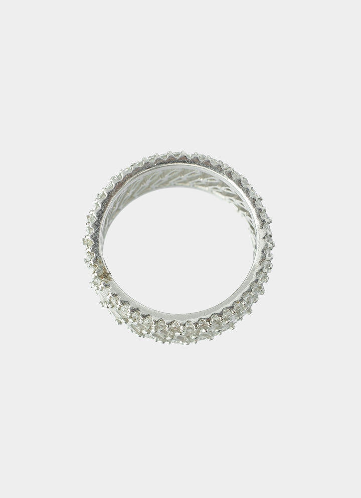 Silver Plated White Crisscross Zircon Ring