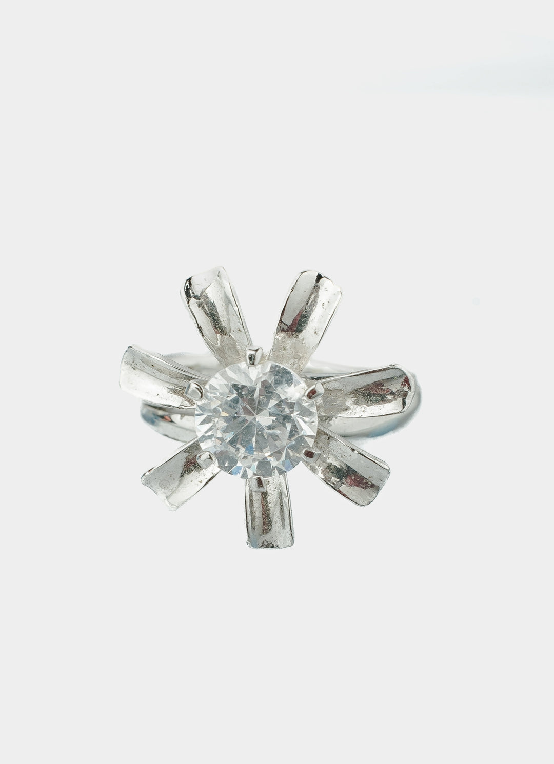 Silver Plated Floral White Zircon Ring