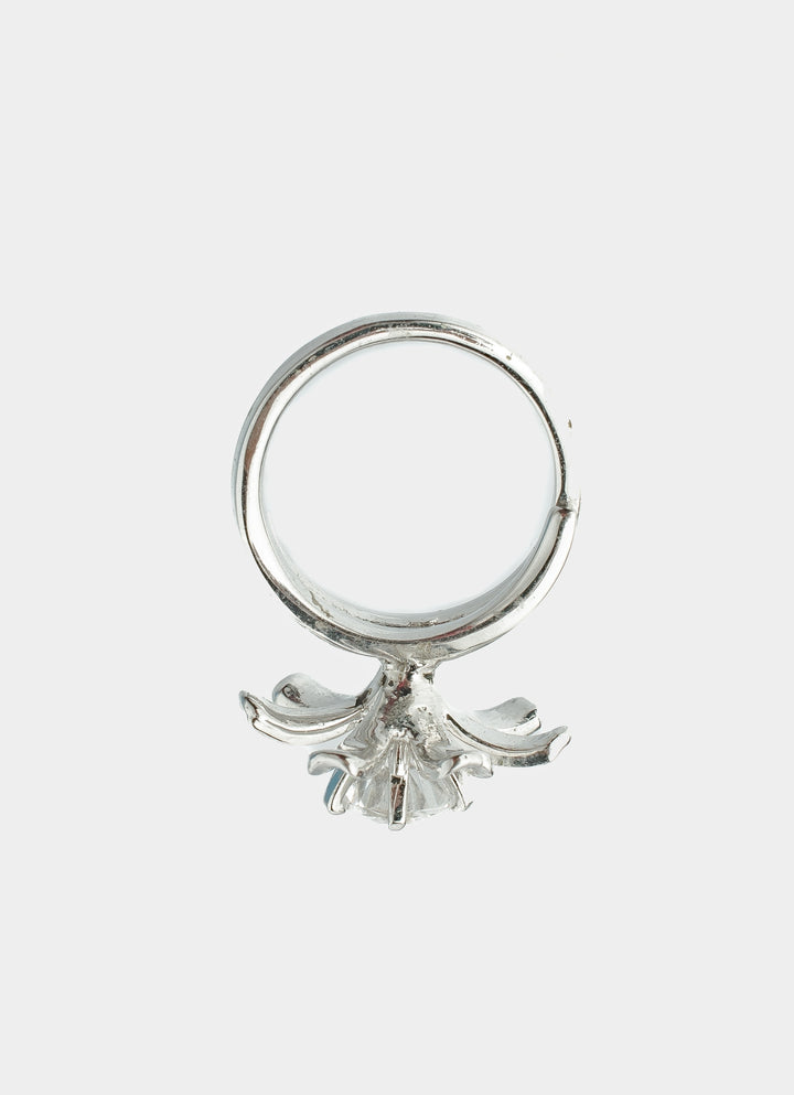 Silver Plated Floral White Zircon Ring