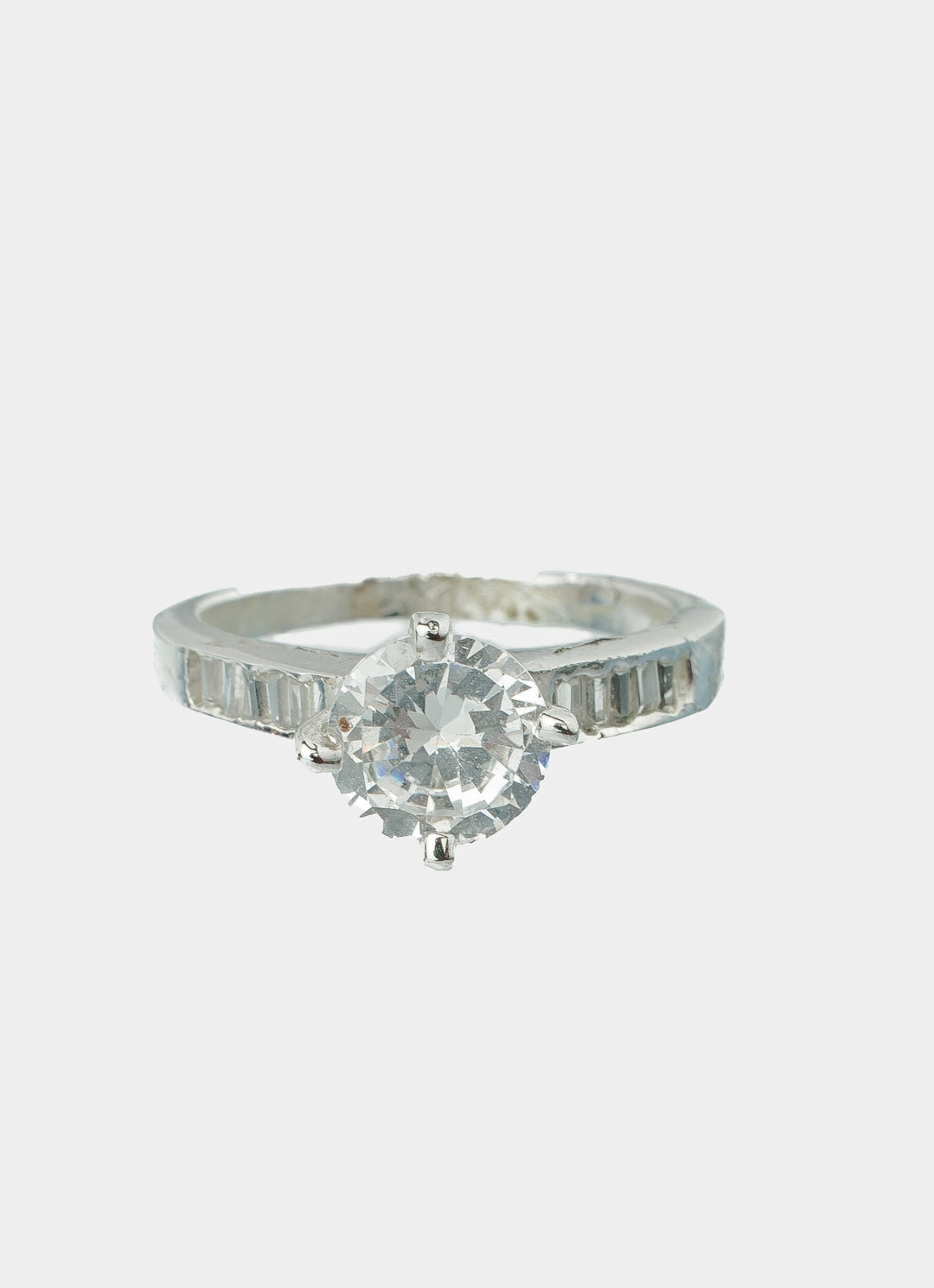 Silver Plated White Solitaire Zircon Ring