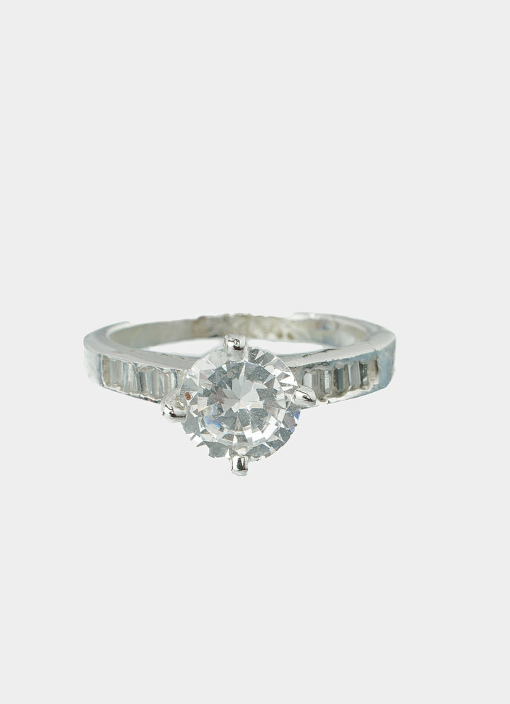 Silver Plated White Solitaire Zircon Ring