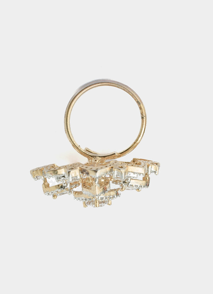 Silver Plated Floral Layered White Zircon Ring