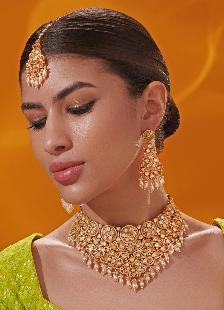 Polki Embellished Bridal Gold Necklace Set