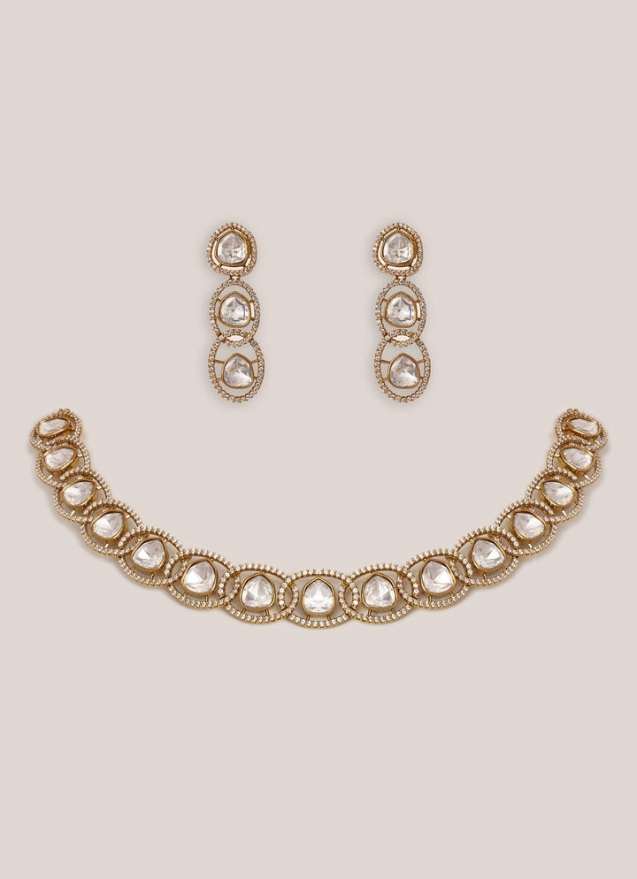Antique Gold Polki Necklace Set Zevar by Geeta - Fabilicious Fashion