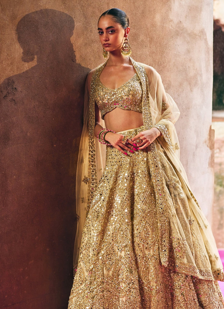 Antique Gold Soft Net Lehenga Set Angad Singh - Fabilicious Fashion