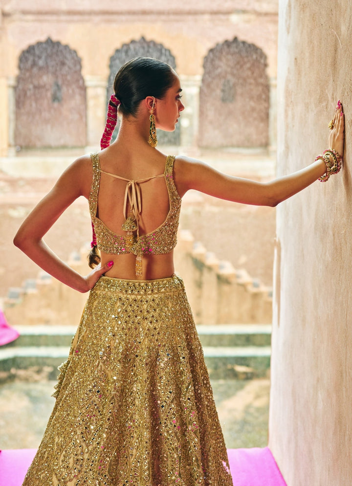 Antique Gold Soft Net Lehenga Set Angad Singh - Fabilicious Fashion