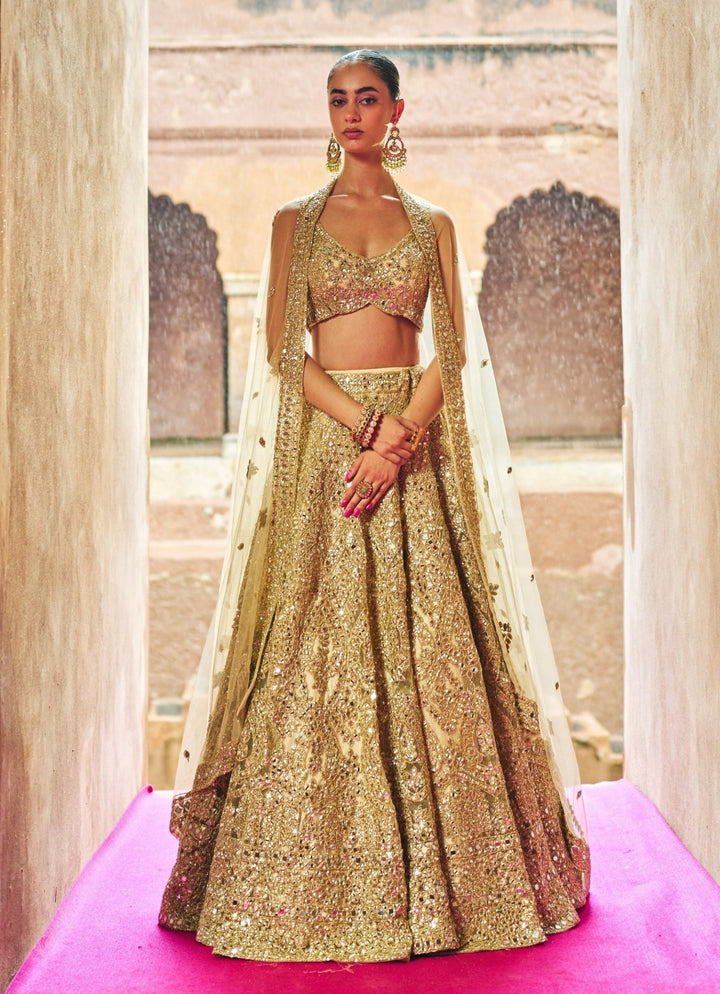 Antique Gold Soft Net Lehenga Set Angad Singh - Fabilicious Fashion