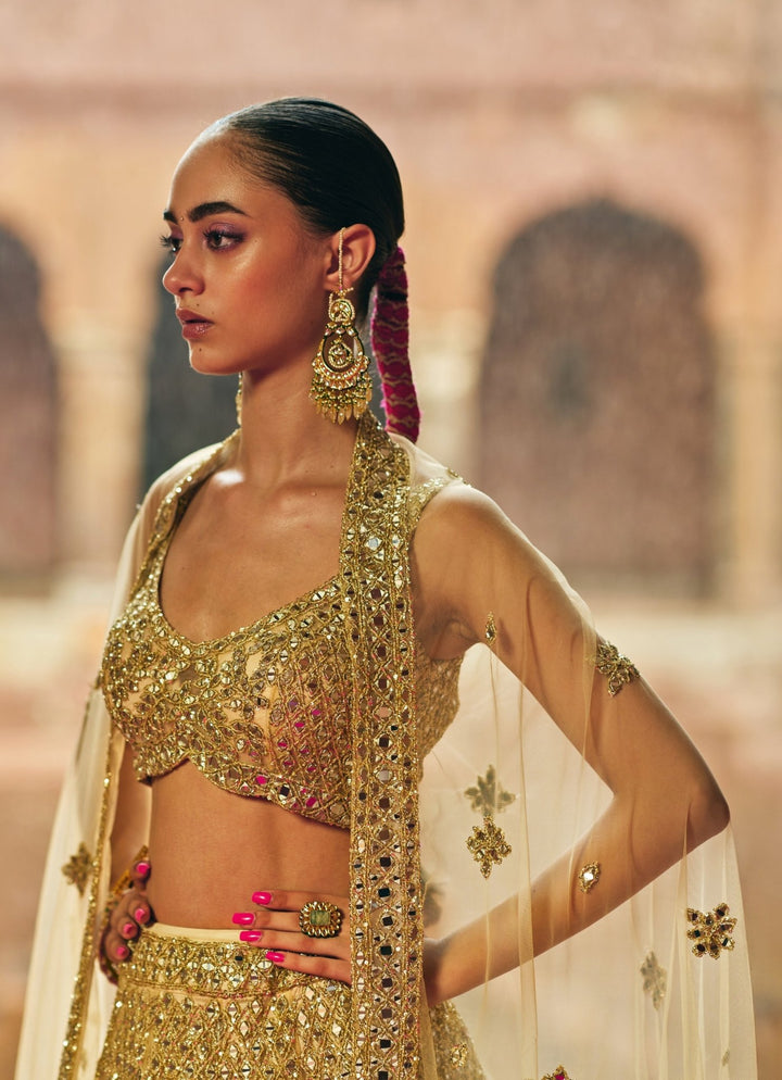 Antique Gold Soft Net Lehenga Set Angad Singh - Fabilicious Fashion