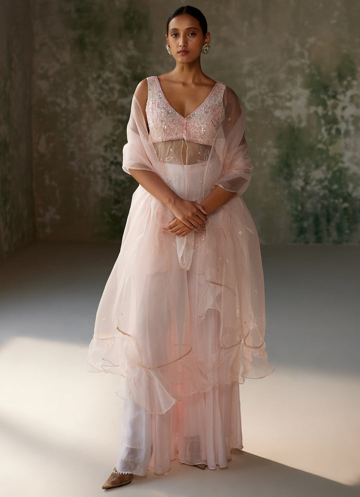 Baby Pink Embroidered Sharara Set Zoon Tribe - Fabilicious Fashion