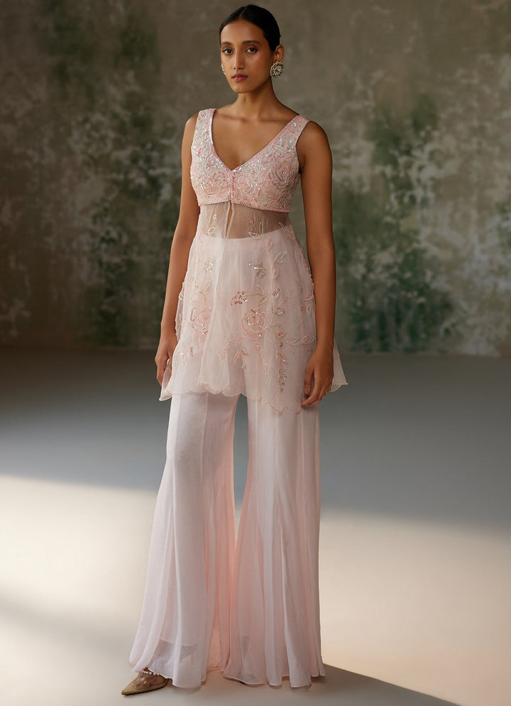 Baby Pink Embroidered Sharara Set Zoon Tribe - Fabilicious Fashion