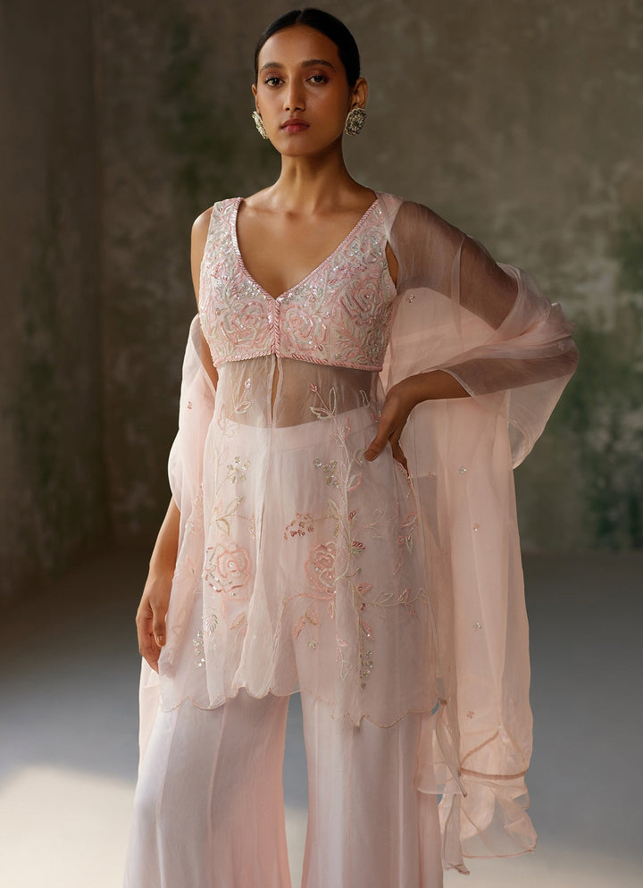 Baby Pink Embroidered Sharara Set Zoon Tribe - Fabilicious Fashion