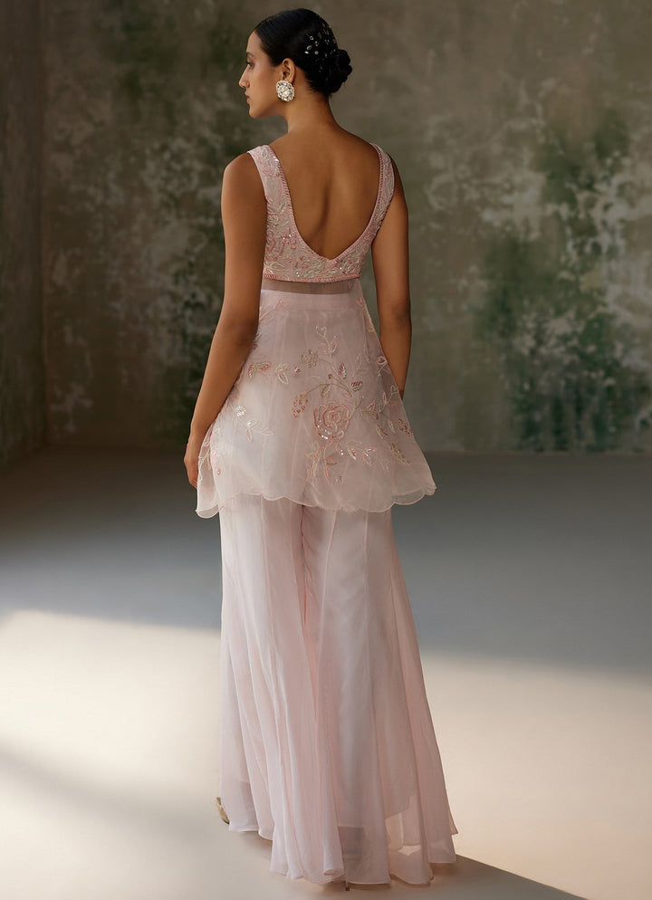 Baby Pink Embroidered Sharara Set Zoon Tribe - Fabilicious Fashion