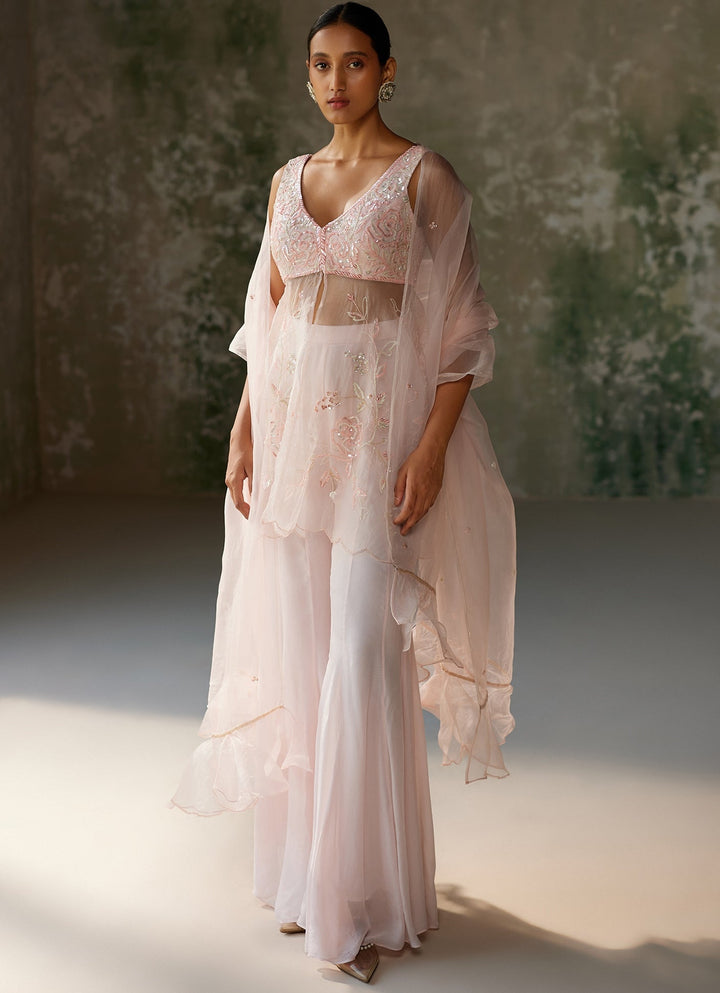 Baby Pink Embroidered Sharara Set Zoon Tribe - Fabilicious Fashion