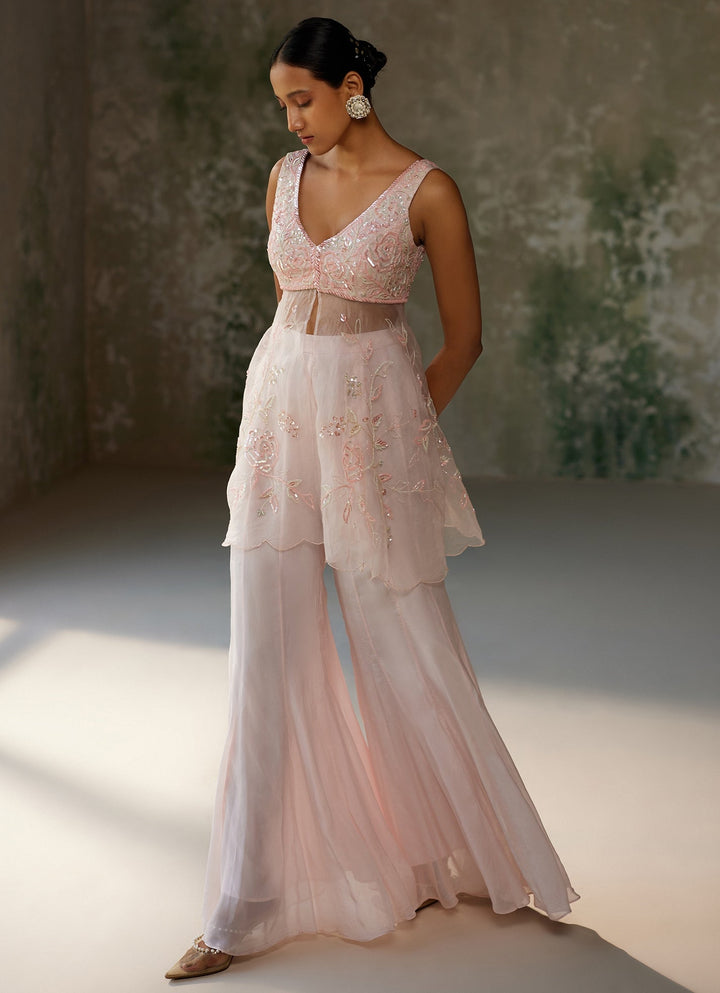 Baby Pink Embroidered Sharara Set Zoon Tribe - Fabilicious Fashion