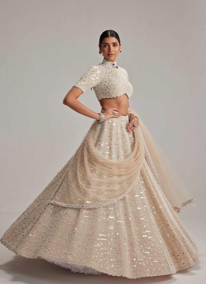 Beige Gold Classic Bridal Lehenga Set Vvani by Vani Vats - Fabilicious Fashion