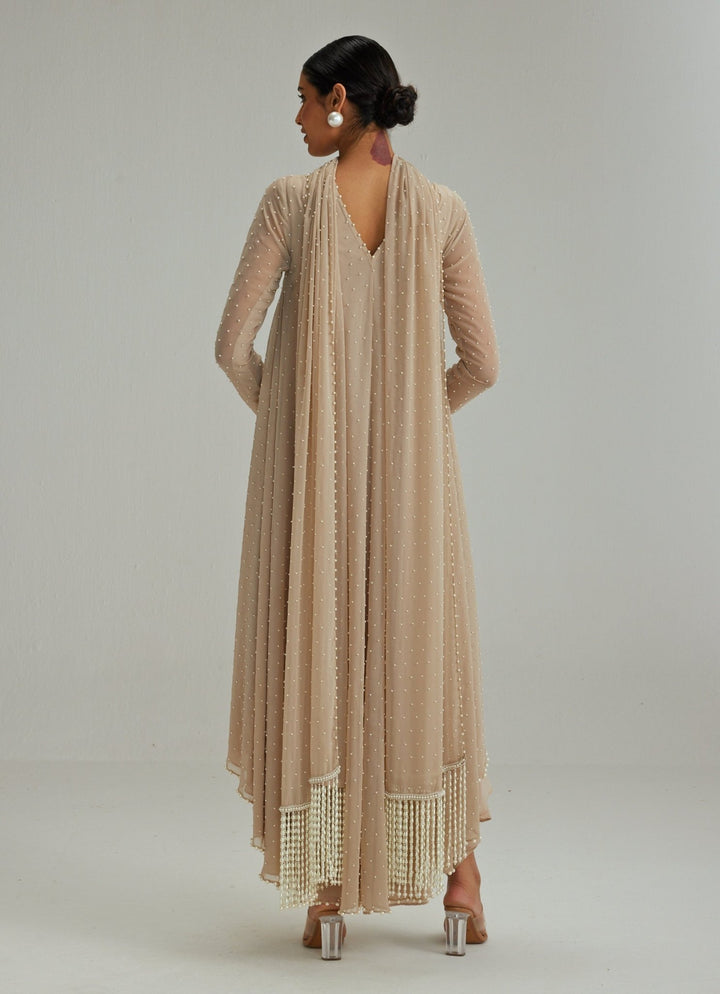 Beige Gold Embroidered Kurta With Dhoti Salwar And Dupatta Vvani by Vani Vats - Fabilicious Fashion