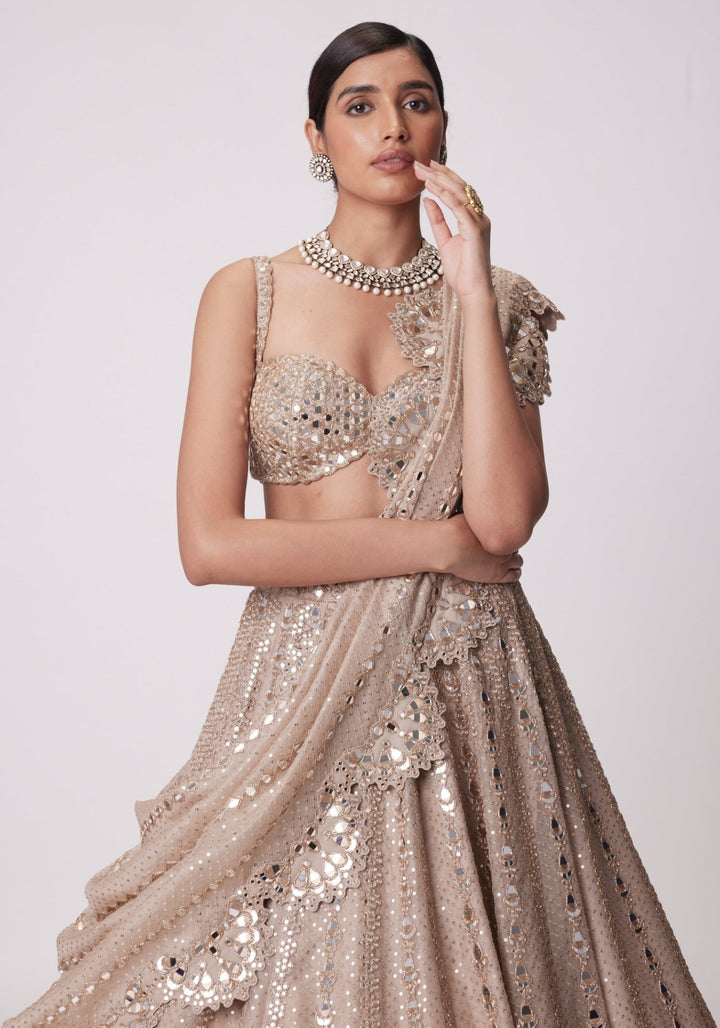 Beige Gold Sequins Lehenga With Embroidered Blouse Vvani by Vani Vats - Fabilicious Fashion