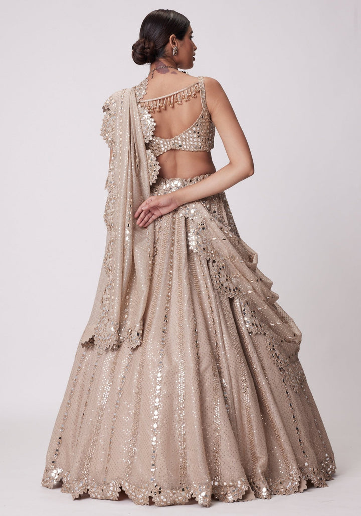 Beige Gold Sequins Lehenga With Embroidered Blouse Vvani by Vani Vats - Fabilicious Fashion