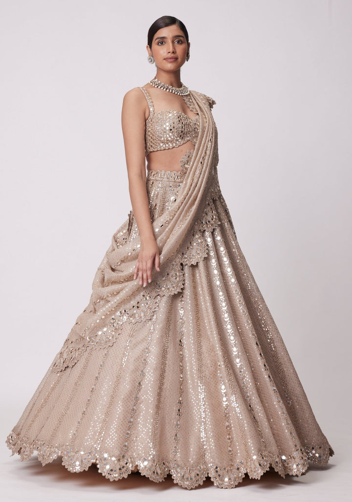 Beige Gold Sequins Lehenga With Embroidered Blouse Vvani by Vani Vats - Fabilicious Fashion