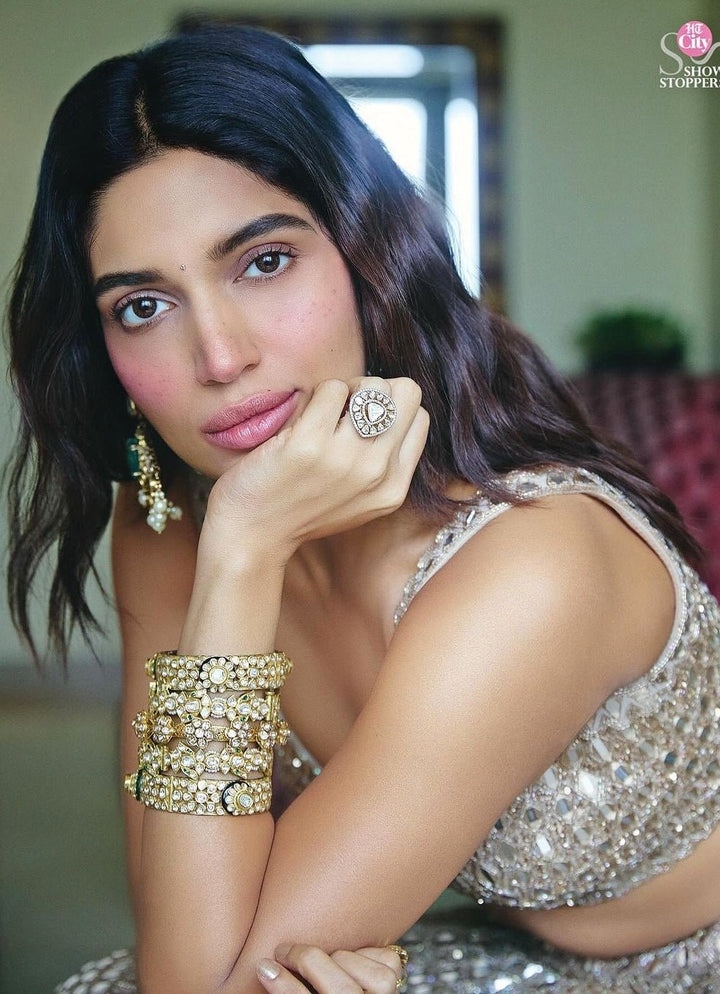 Beige Gold Sequins Lehenga With Embroidered Blouse Vvani by Vani Vats - Fabilicious Fashion