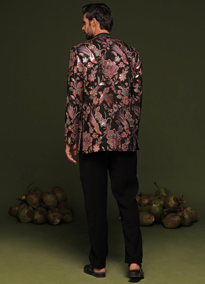 Black And Multi - Color Floral Embroidered Jodhpuri Jacket Set Kalpraag - Fabilicious Fashion