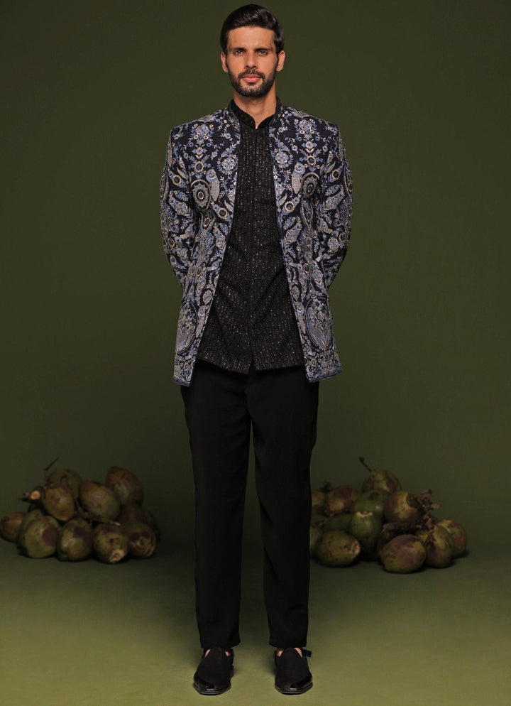 Black And Multicolor Embroidered Jodhpuri Jacket Set Kalpraag - Fabilicious Fashion