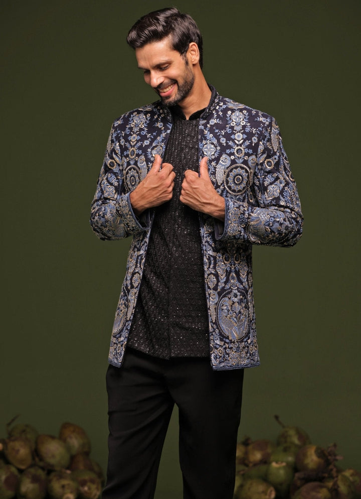 Black And Multicolor Embroidered Jodhpuri Jacket Set Kalpraag - Fabilicious Fashion