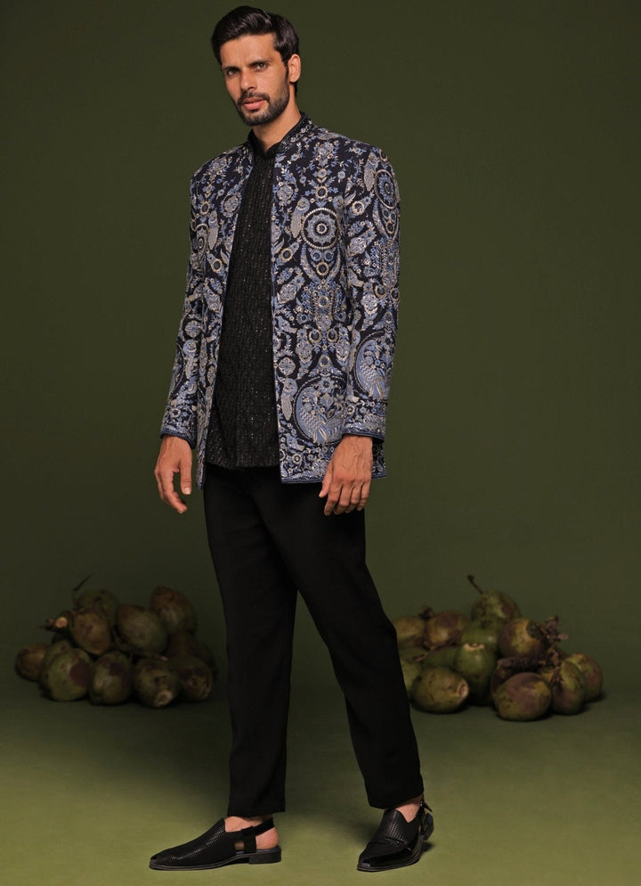 Black And Multicolor Embroidered Jodhpuri Jacket Set Kalpraag - Fabilicious Fashion